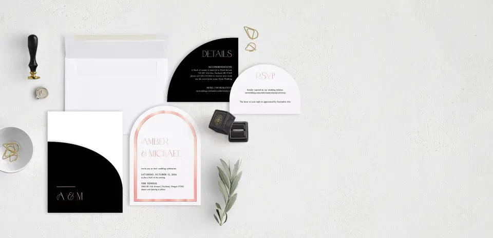 Stacked Wedding Invitations with pocket and coordinating items