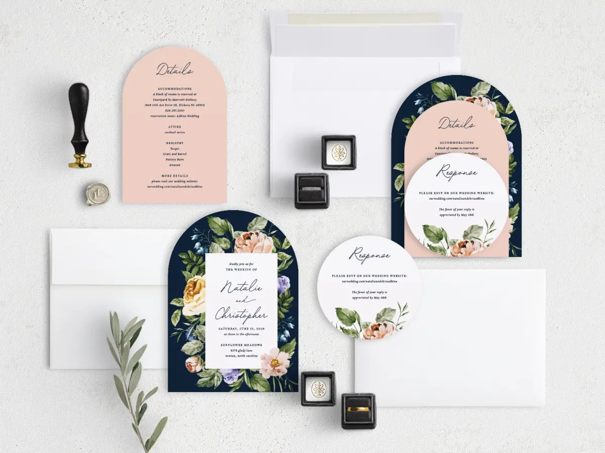 Stacked Wedding Invitations with coordinating items