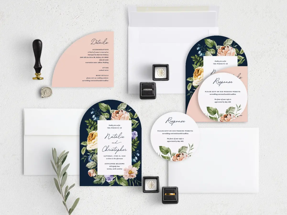 Stacked Wedding Invitations with coordinating items