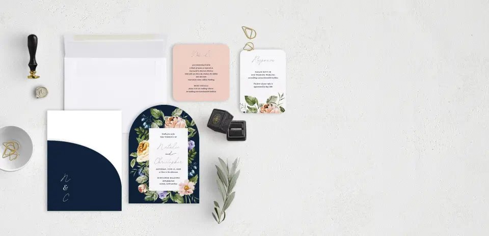 Stacked Wedding Invitations with pocket and coordinating items