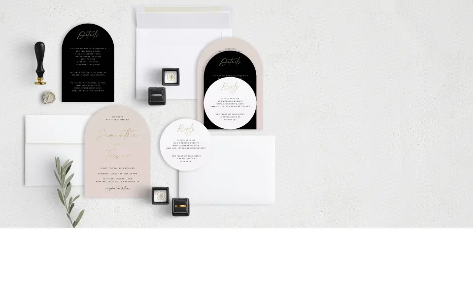 Stacked Wedding Invitations with coordinating items