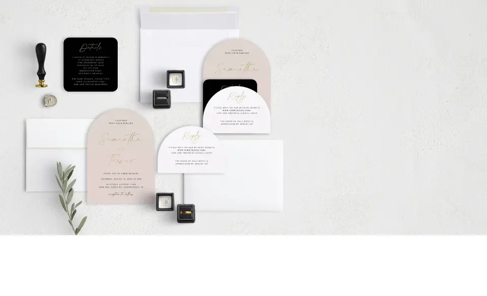 Stacked Wedding Invitations with coordinating items