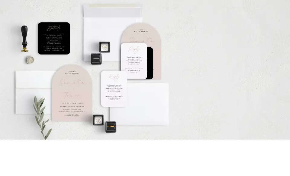 Stacked Wedding Invitations with coordinating items