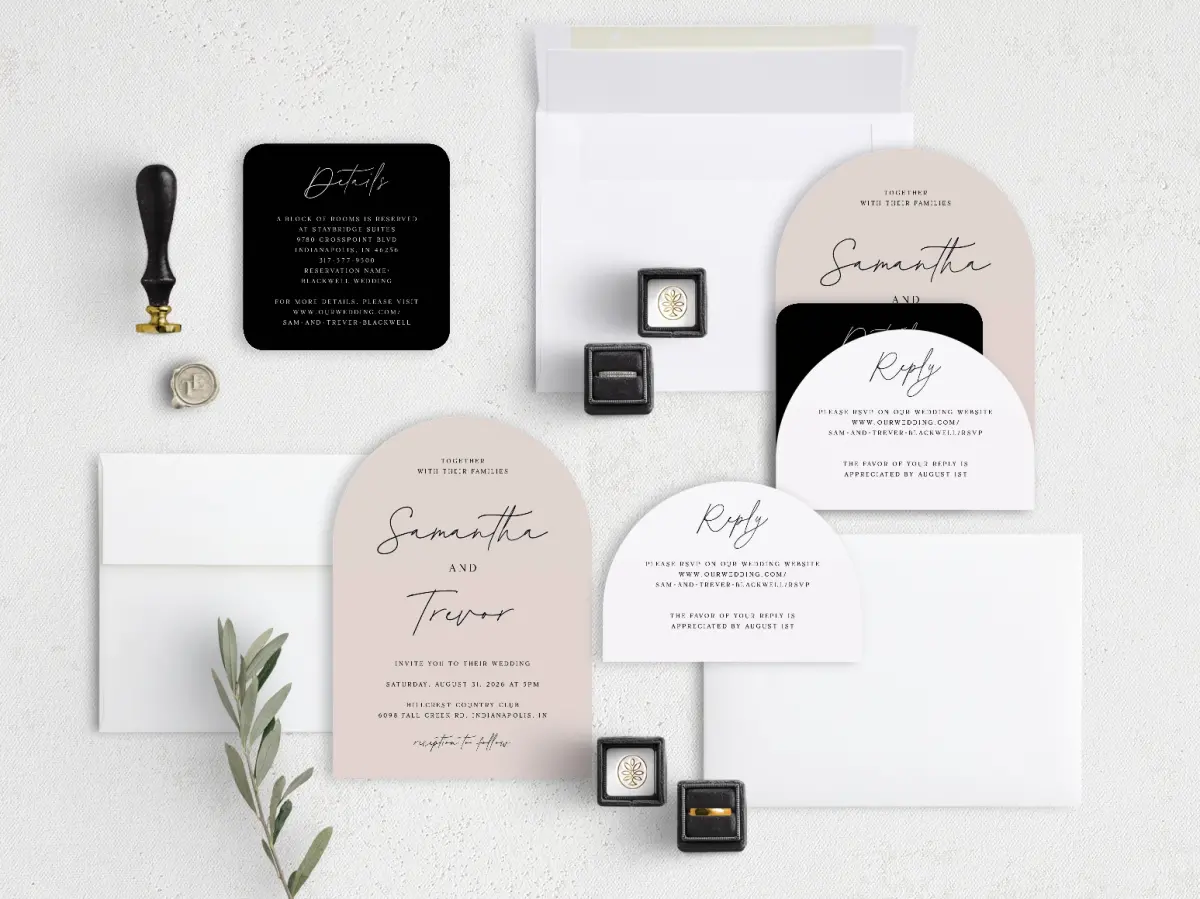 Stacked Wedding Invitations with coordinating items