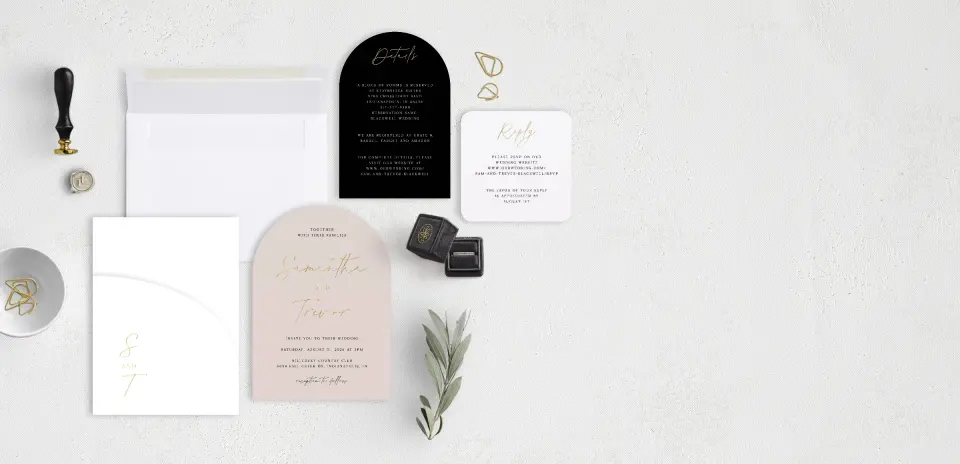 Stacked Wedding Invitations with pocket and coordinating items