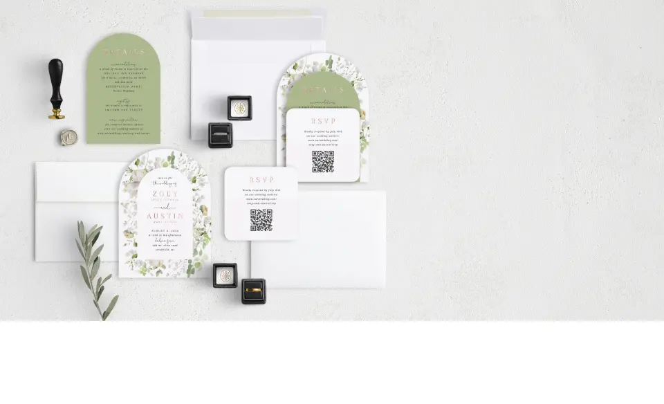 Stacked Wedding Invitations with coordinating items