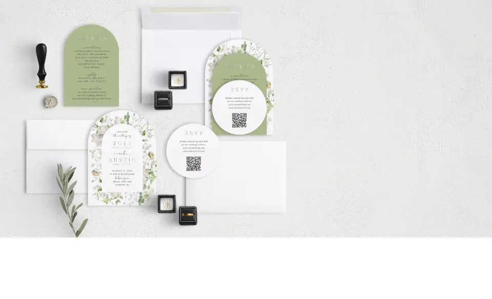 Stacked Wedding Invitations with coordinating items