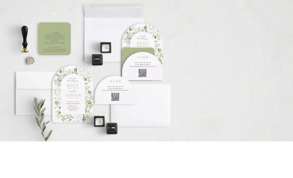 Stacked Wedding Invitations with coordinating items
