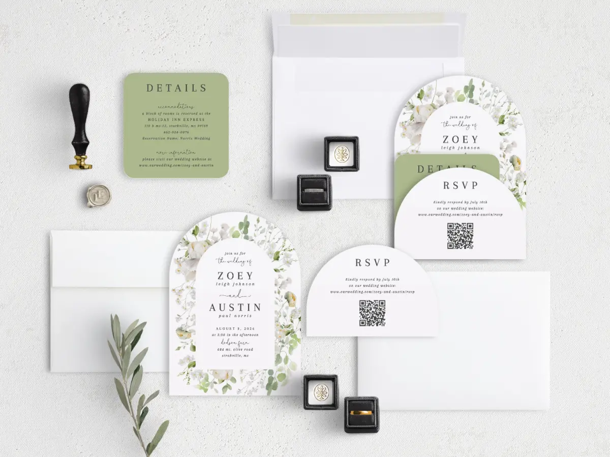 Stacked Wedding Invitations with coordinating items