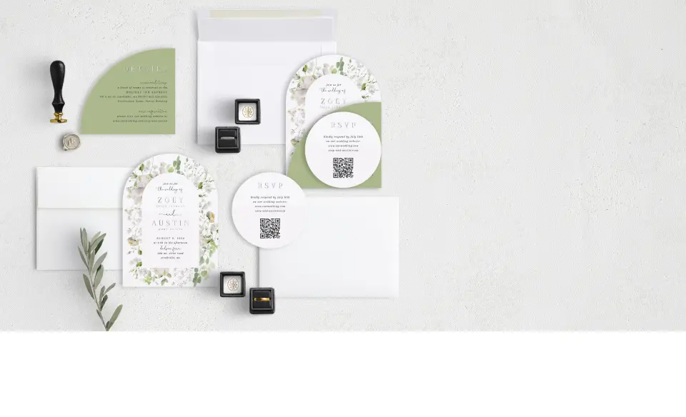 Stacked Wedding Invitations with coordinating items