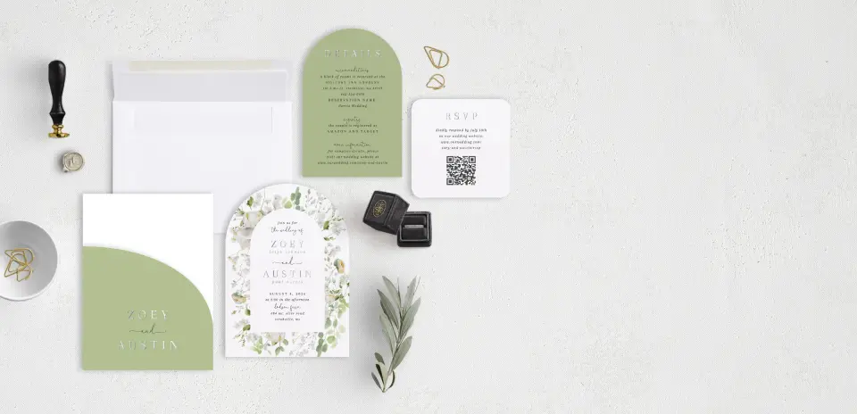 Stacked Wedding Invitations with pocket and coordinating items