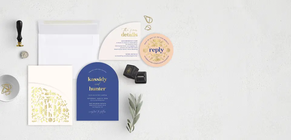 Stacked Wedding Invitations with pocket and coordinating items
