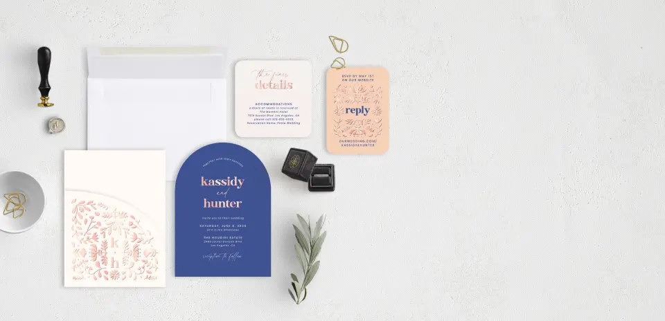 Stacked Wedding Invitations with pocket and coordinating items