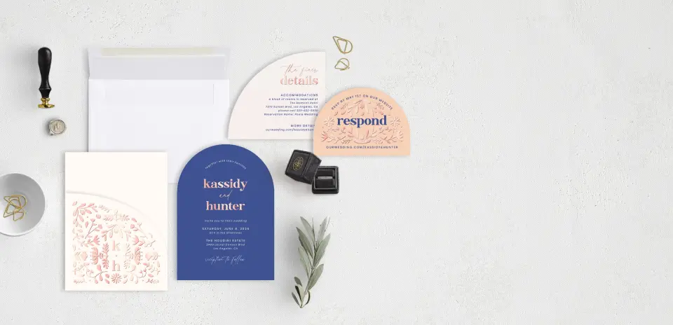 Stacked Wedding Invitations with pocket and coordinating items