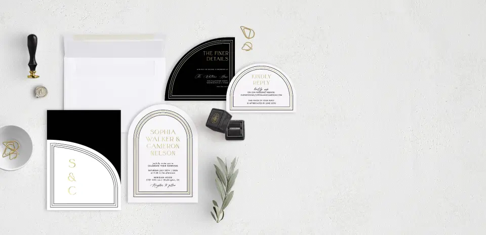 Stacked Wedding Invitations with pocket and coordinating items