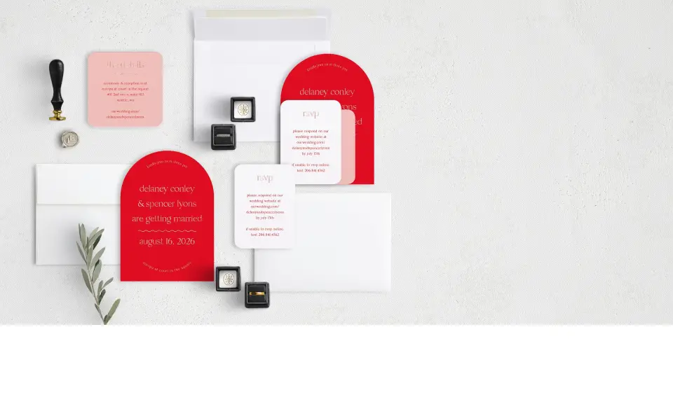 Stacked Wedding Invitations with coordinating items