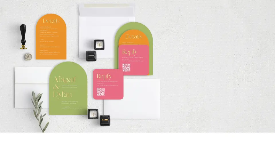 Stacked Wedding Invitations with coordinating items