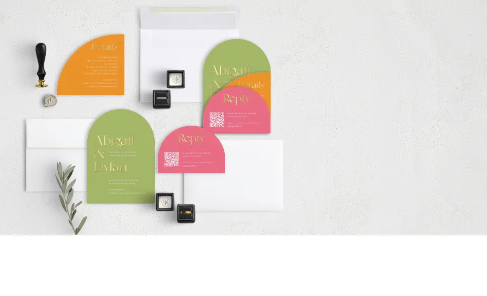 Stacked Wedding Invitations with coordinating items