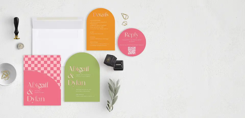 Stacked Wedding Invitations with pocket and coordinating items