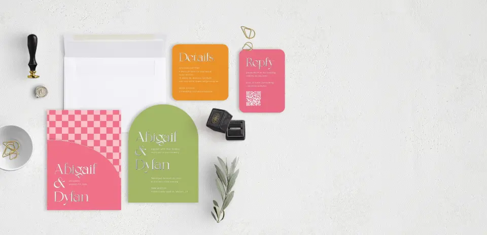 Stacked Wedding Invitations with pocket and coordinating items