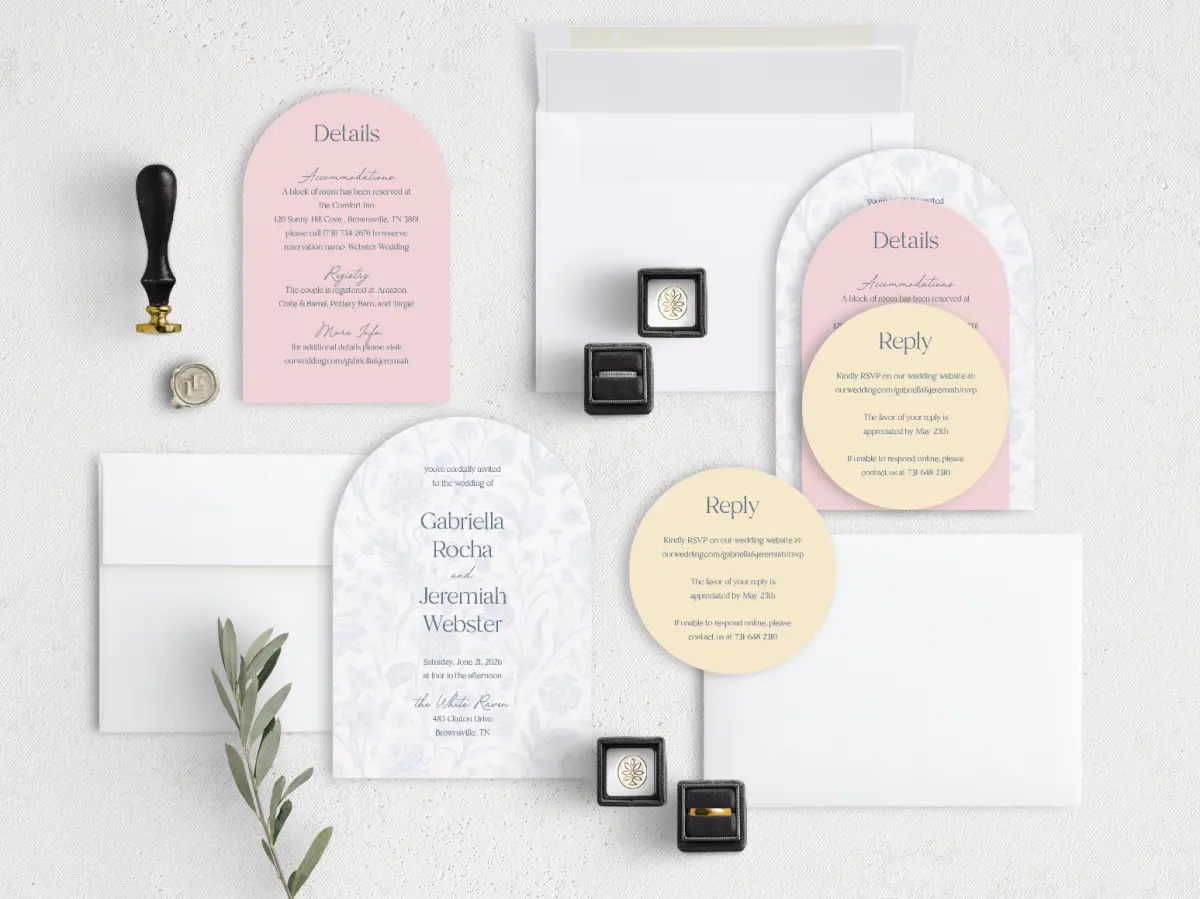 Stacked Wedding Invitations with coordinating items