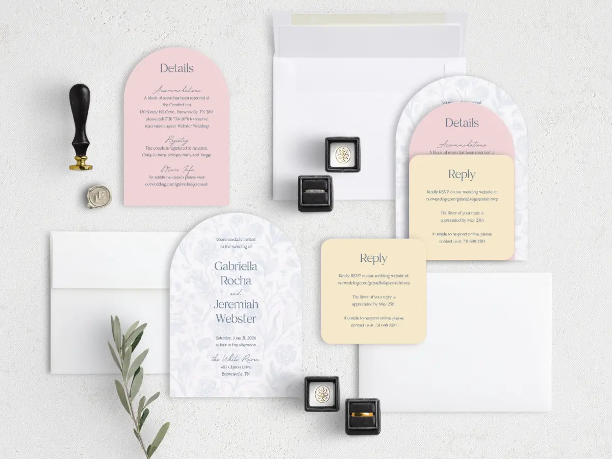 Stacked Wedding Invitations with coordinating items