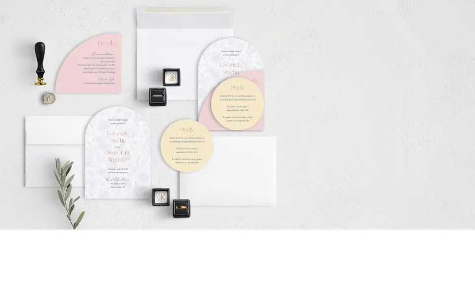 Stacked Wedding Invitations with coordinating items
