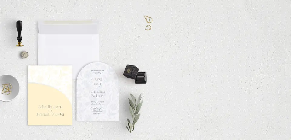 Stacked Wedding Invitations with pocket and coordinating items