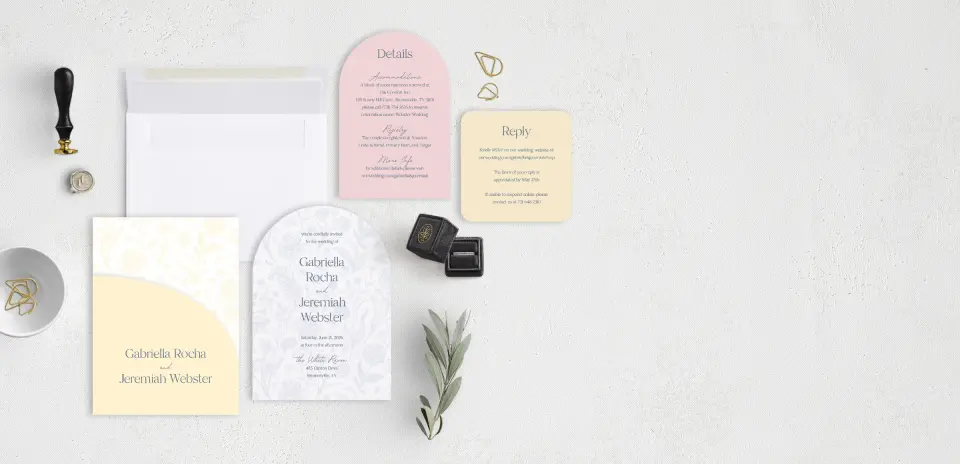 Stacked Wedding Invitations with pocket and coordinating items