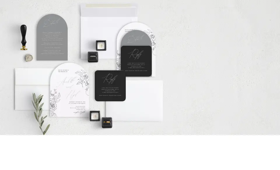 Stacked Wedding Invitations with coordinating items