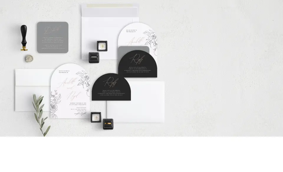 Stacked Wedding Invitations with coordinating items