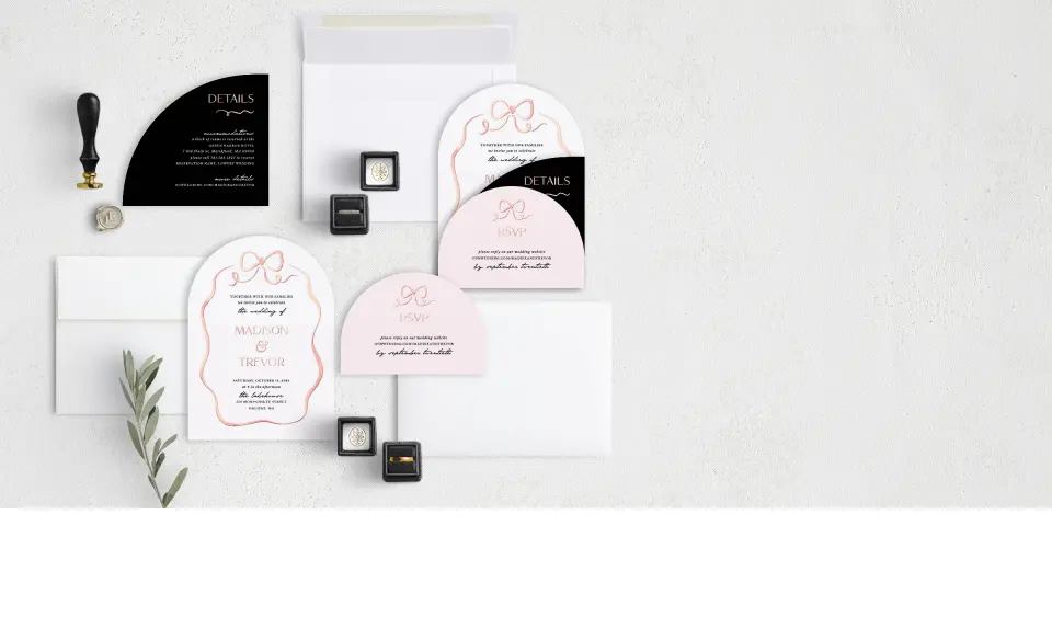 Stacked Wedding Invitations with coordinating items