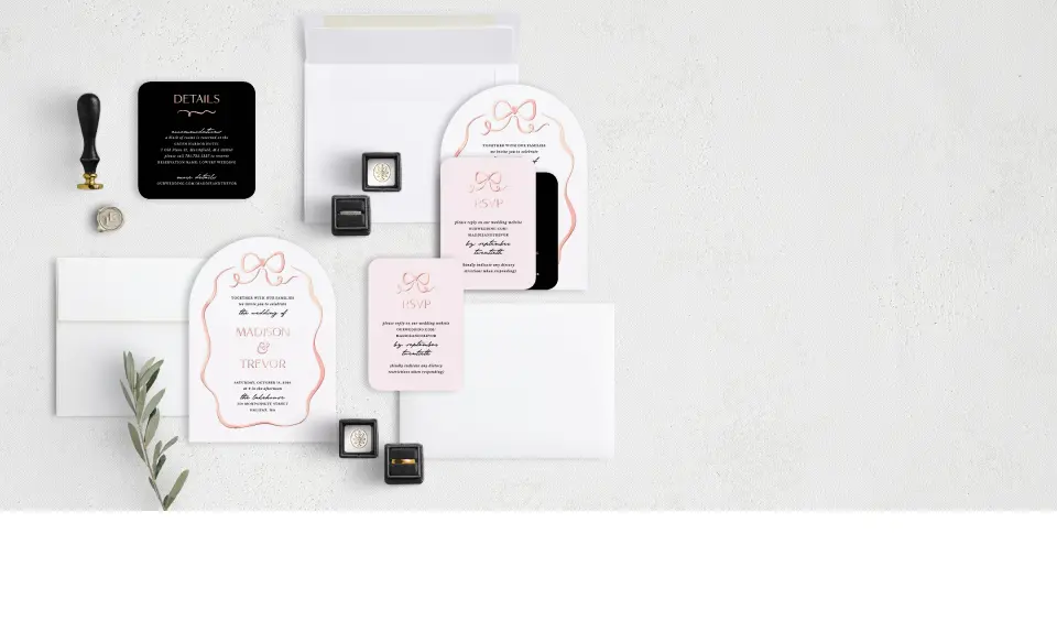 Stacked Wedding Invitations with coordinating items