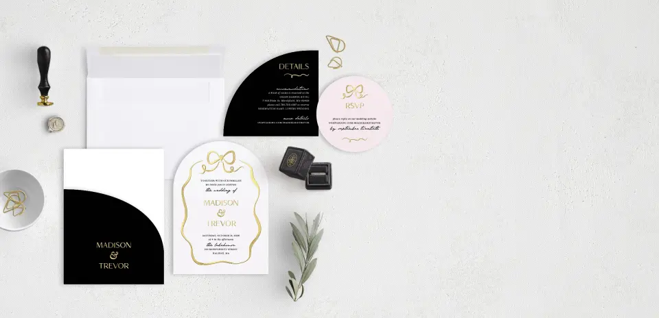 Stacked Wedding Invitations with pocket and coordinating items