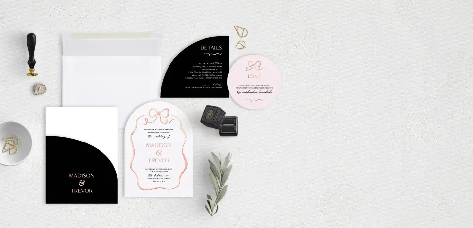 Stacked Wedding Invitations with pocket and coordinating items