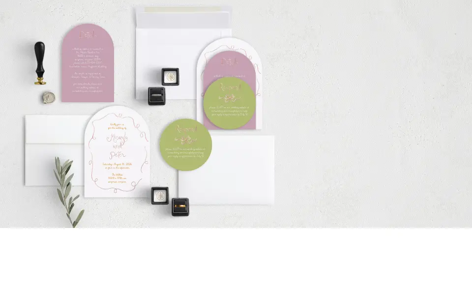 Stacked Wedding Invitations with coordinating items