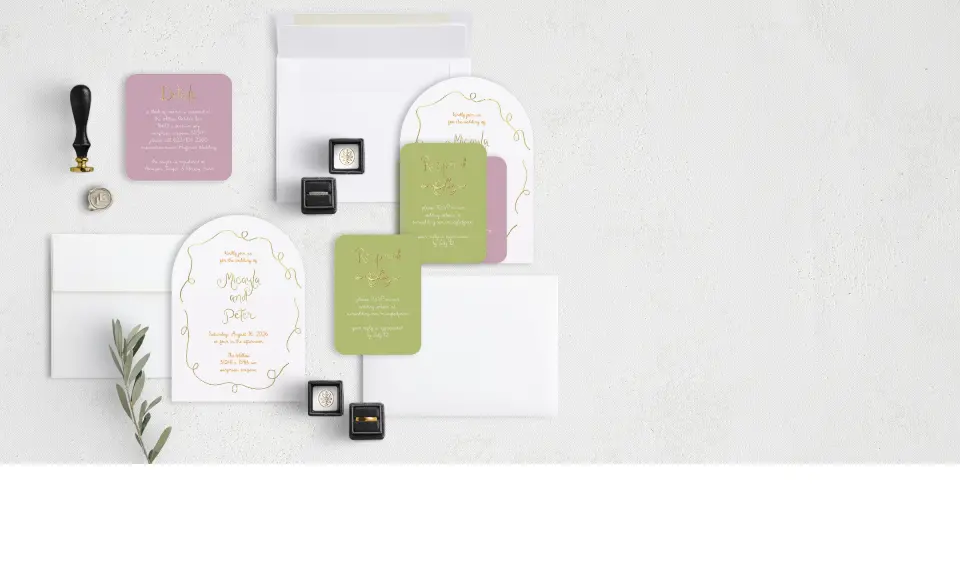 Stacked Wedding Invitations with coordinating items