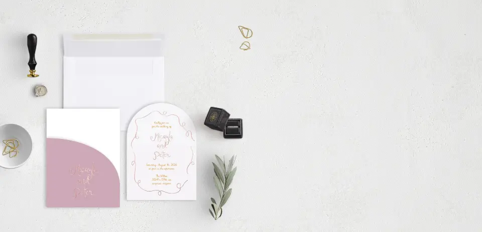 Stacked Wedding Invitations with pocket and coordinating items