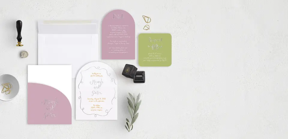 Stacked Wedding Invitations with pocket and coordinating items