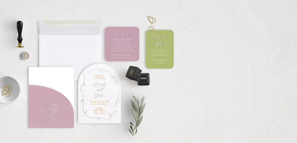 Stacked Wedding Invitations with pocket and coordinating items