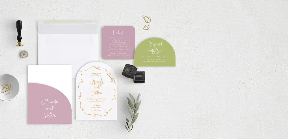 Stacked Wedding Invitations with pocket and coordinating items