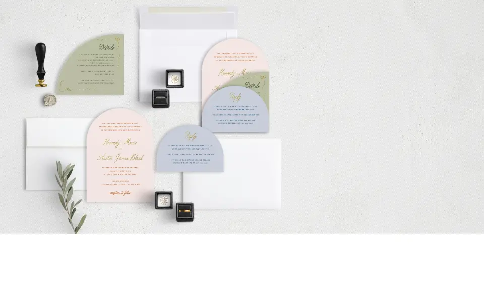 Stacked Wedding Invitations with coordinating items