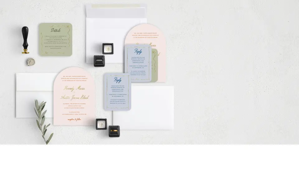 Stacked Wedding Invitations with coordinating items