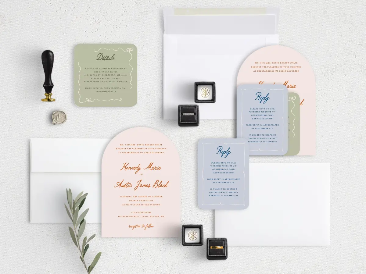 Stacked Wedding Invitations with coordinating items