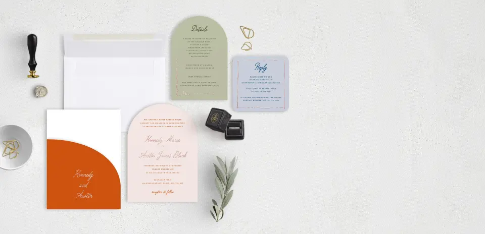 Stacked Wedding Invitations with pocket and coordinating items