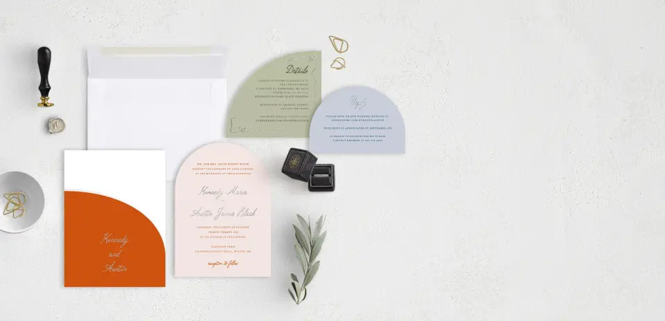 Stacked Wedding Invitations with pocket and coordinating items