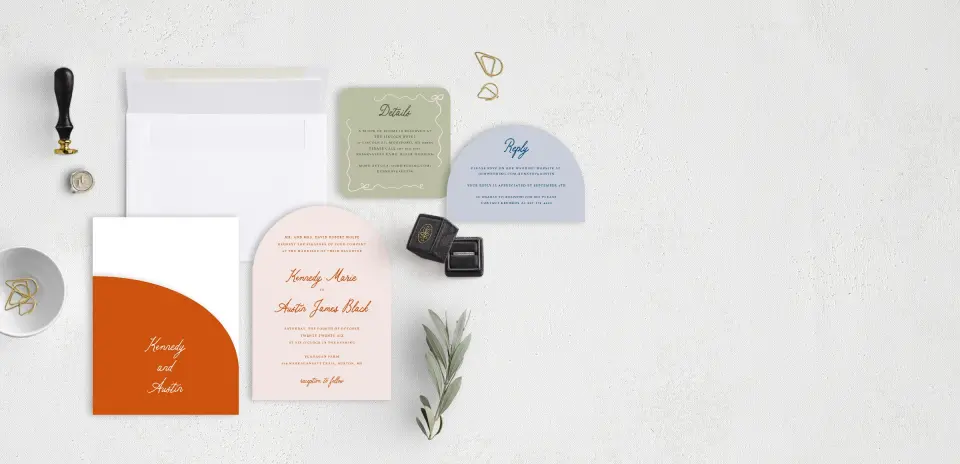 Stacked Wedding Invitations with pocket and coordinating items