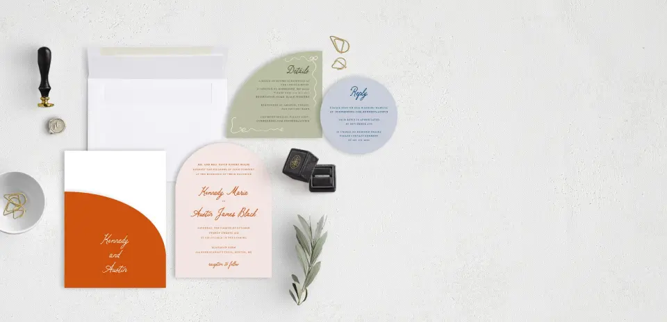 Stacked Wedding Invitations with pocket and coordinating items