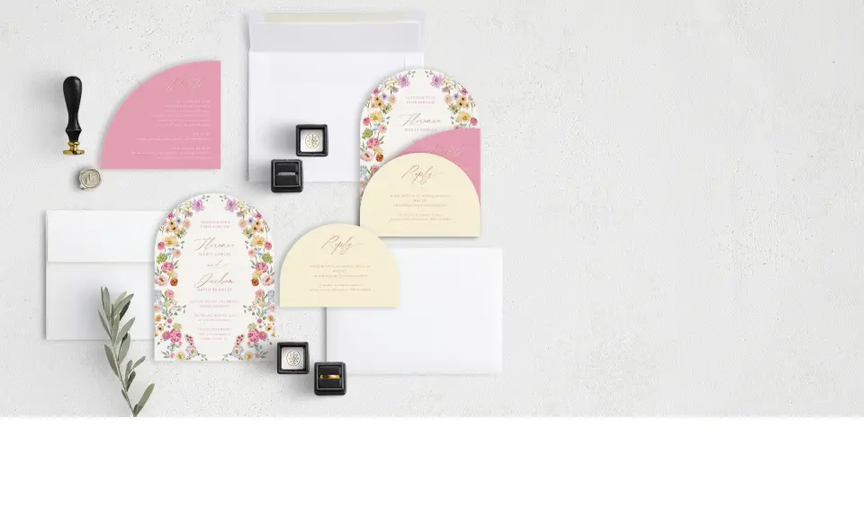 Stacked Wedding Invitations with coordinating items