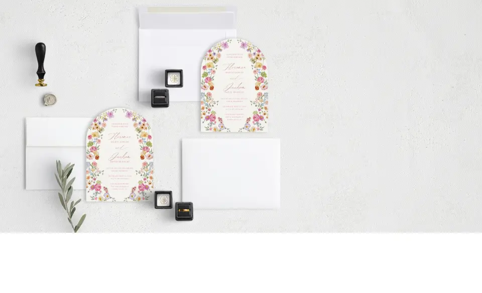 Stacked Wedding Invitations with coordinating items